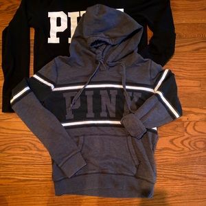 Pink hoodie sweatshirt small Victoria’s Secret Grey black white varsity